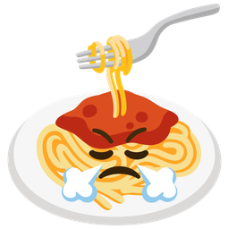 face with steam from nose and spaghetti