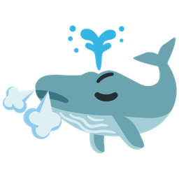 face with steam from nose and spouting whale