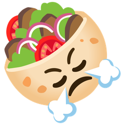 face with steam from nose and stuffed flatbread