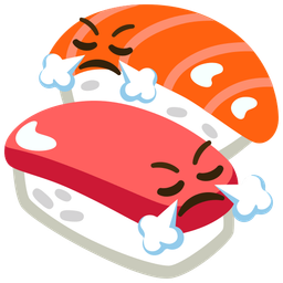 face with steam from nose and sushi