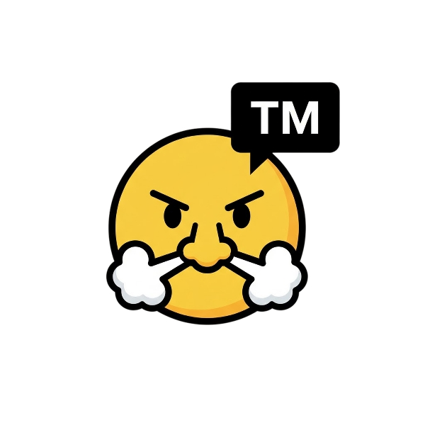 Face with steam from nose and Trade mark