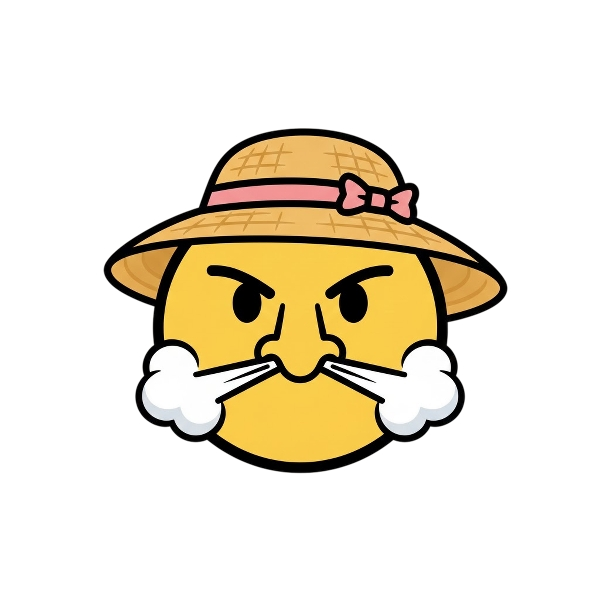 Face with steam from nose and Woman’s hat