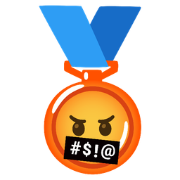 face with symbols on mouth and 1st place medal