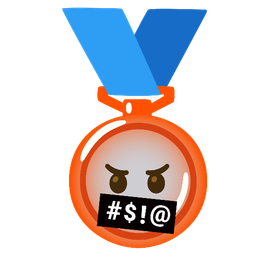 face with symbols on mouth and 2nd place medal