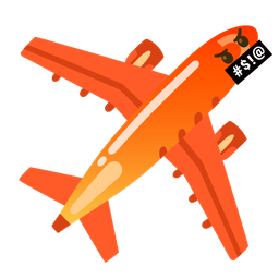 face with symbols on mouth and airplane