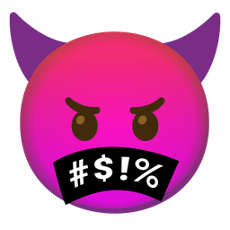 face with symbols on mouth and angry face with horns