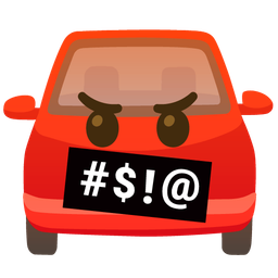 face with symbols on mouth and automobile
