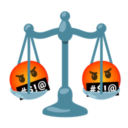 face with symbols on mouth and balance scale