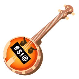 face with symbols on mouth and banjo