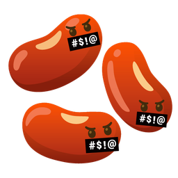 face with symbols on mouth and beans