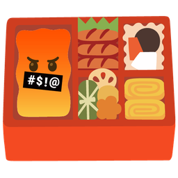 face with symbols on mouth and bento box