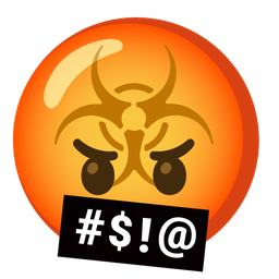 face with symbols on mouth and biohazard