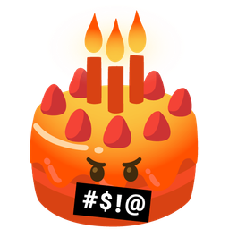 face with symbols on mouth and birthday cake