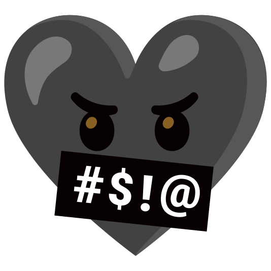 Face with symbols on mouth and Black heart