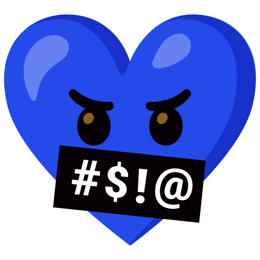 Face with symbols on mouth and Blue heart
