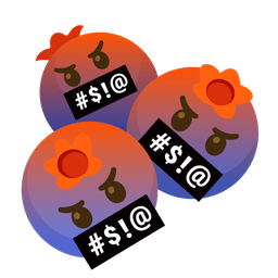 face with symbols on mouth and blueberries