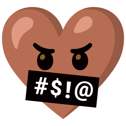 Face with symbols on mouth and Brown heart