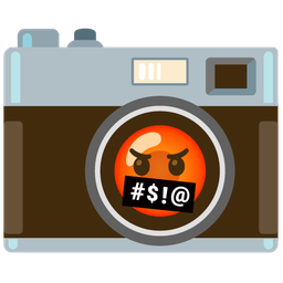 face with symbols on mouth and camera