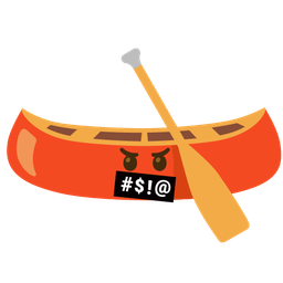 face with symbols on mouth and canoe