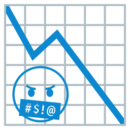 face with symbols on mouth and chart decreasing