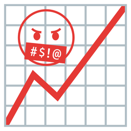 face with symbols on mouth and chart increasing