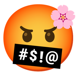 face with symbols on mouth and cherry blossom