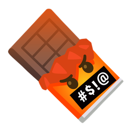 face with symbols on mouth and chocolate bar