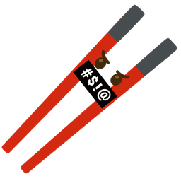 face with symbols on mouth and chopsticks