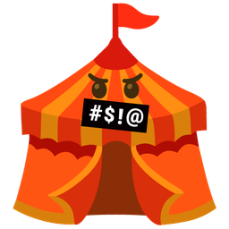 face with symbols on mouth and circus tent