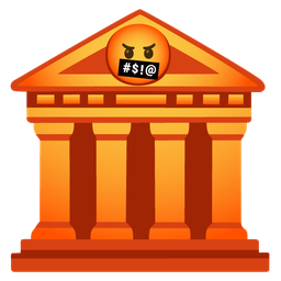 face with symbols on mouth and classical building