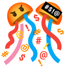 face with symbols on mouth and confetti ball