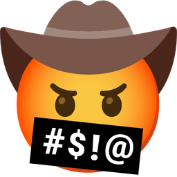 face with symbols on mouth and cowboy hat face