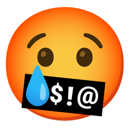 face with symbols on mouth and crying face