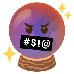 face with symbols on mouth and crystal ball