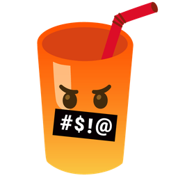 face with symbols on mouth and cup with straw