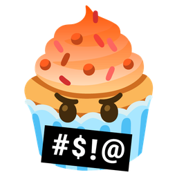 face with symbols on mouth and cupcake