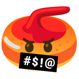 face with symbols on mouth and curling stone