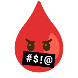 face with symbols on mouth and drop of blood