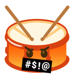 face with symbols on mouth and drum