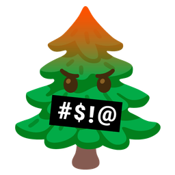 face with symbols on mouth and evergreen tree