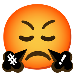 face with symbols on mouth and face with steam from nose