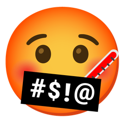 face with symbols on mouth and face with thermometer