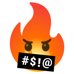 face with symbols on mouth and fire