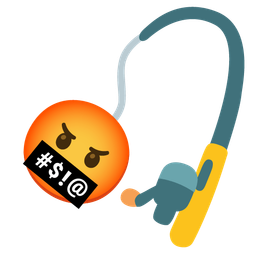 face with symbols on mouth and fishing pole
