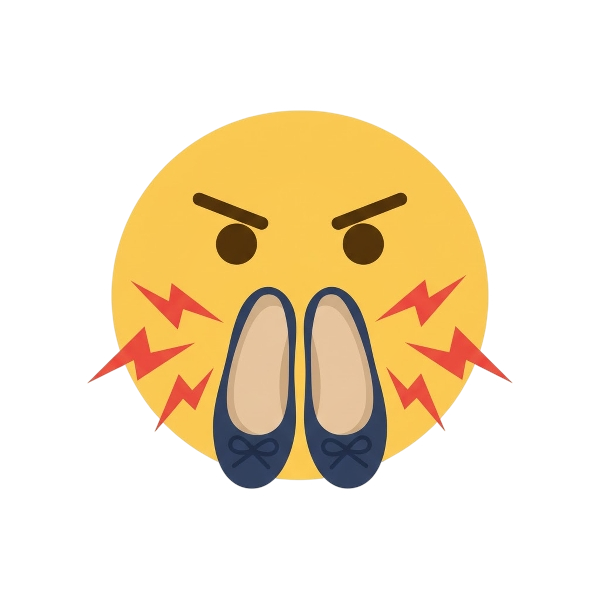 Face with symbols on mouth and Flat shoe