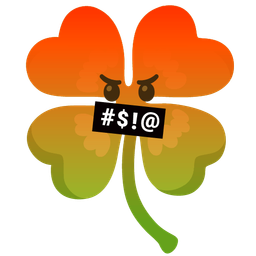 face with symbols on mouth and four leaf clover