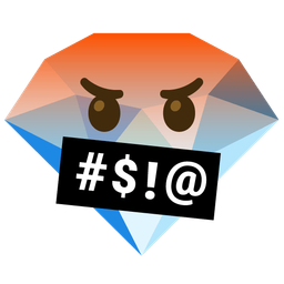 face with symbols on mouth and gem stone