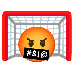 face with symbols on mouth and goal net