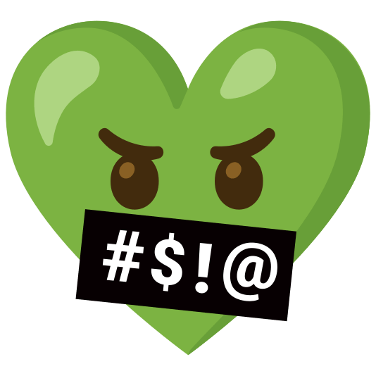 Face with symbols on mouth and Green heart