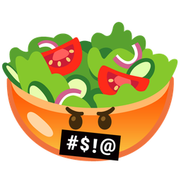face with symbols on mouth and green salad